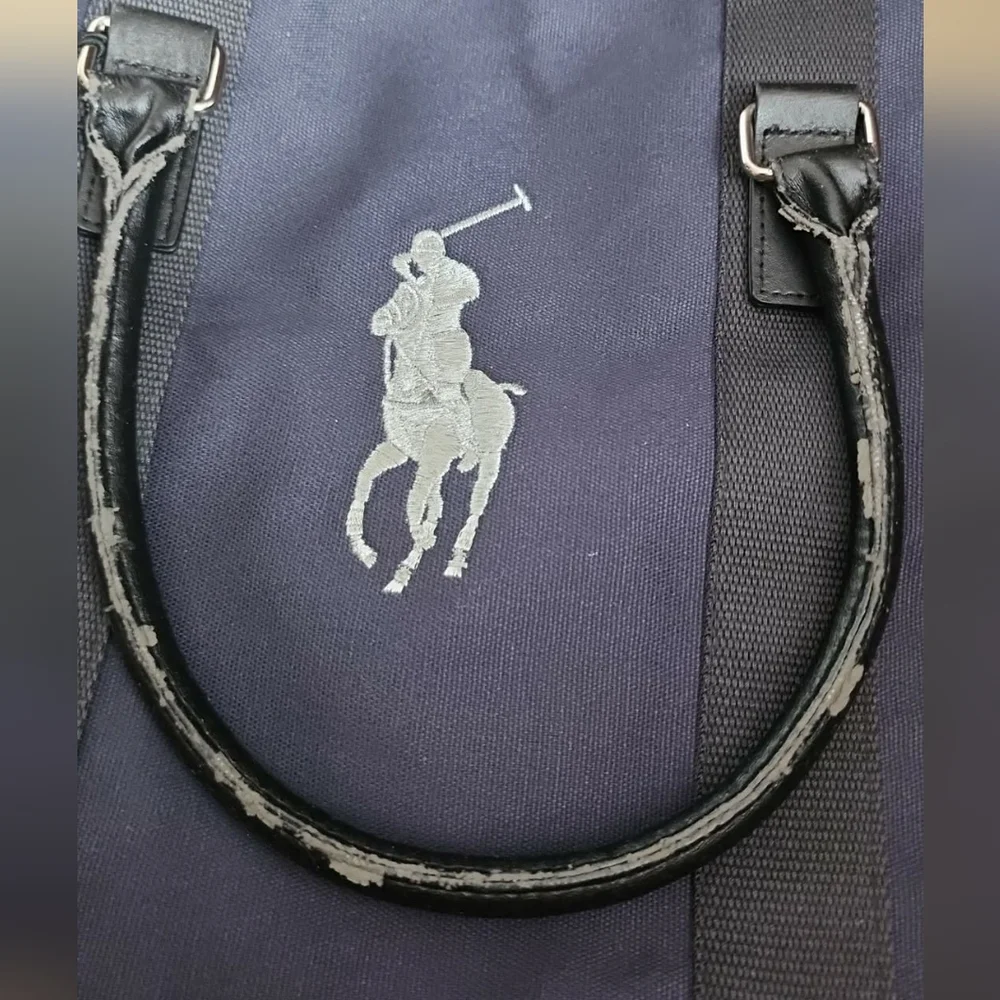 Polo by Ralph Lauren Navy Canvas Duffel Gym Travel Bag New, Check Handles!